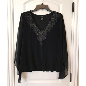 Alfani Black Bell Sleeve Embellished Dressy Blouse